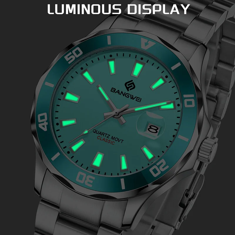 BANGWEI Orologio impermeabile casual da uomo Orologio da polso da uomo sportivo di moda con data luminosa di lusso in acciaio inossidabile