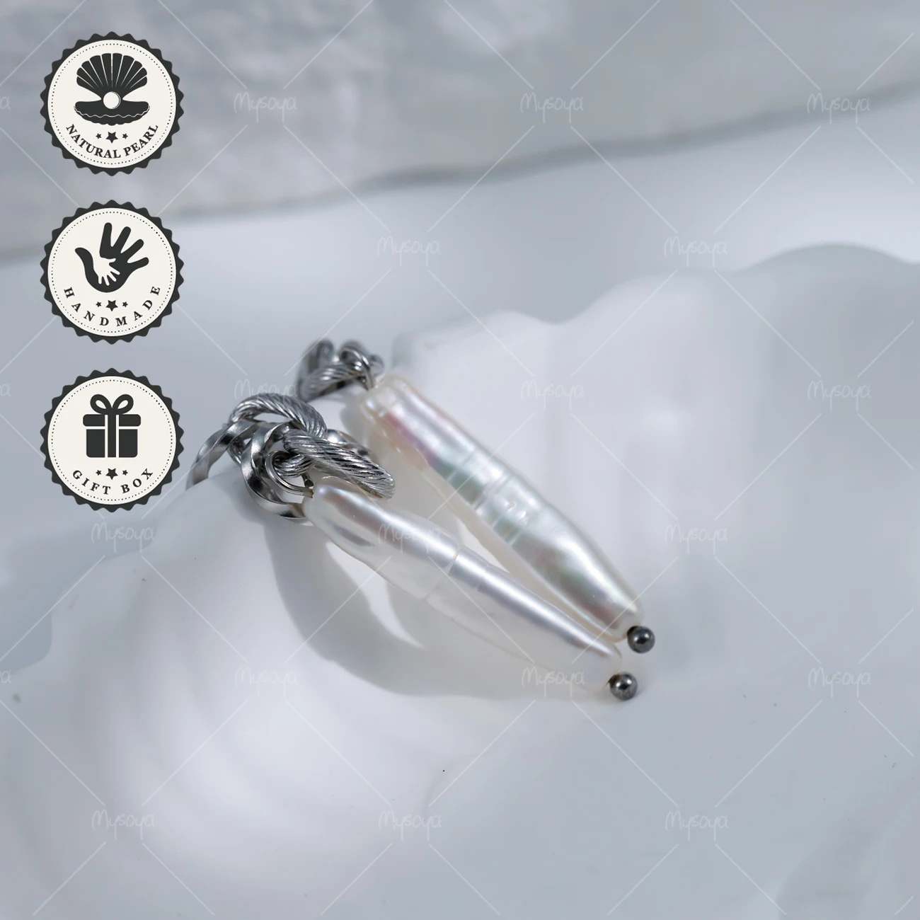 

MYSOYA 4-6mm x 25-28mm Aurora Iridescent Baroque Pearl Earrings with Silver Chain Design, Birthday Gift, Valentine’s Day