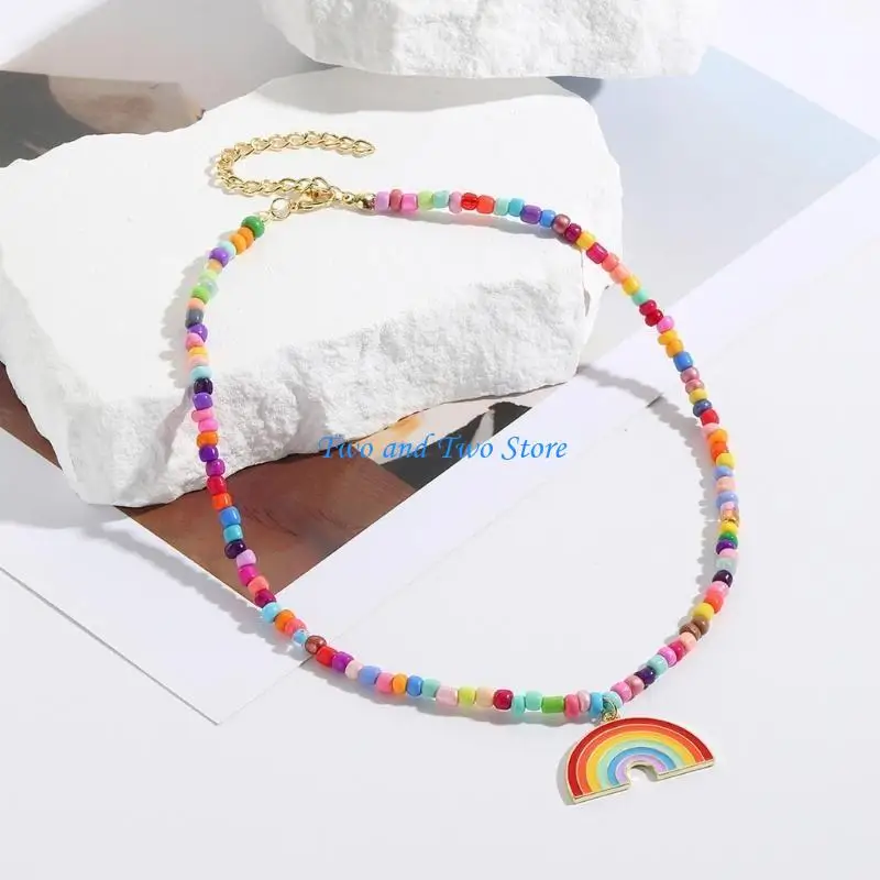 

HX6F Simple Rainbow Pendant Necklace Elegant Choker Neck Chain Fashion Party Jewelry