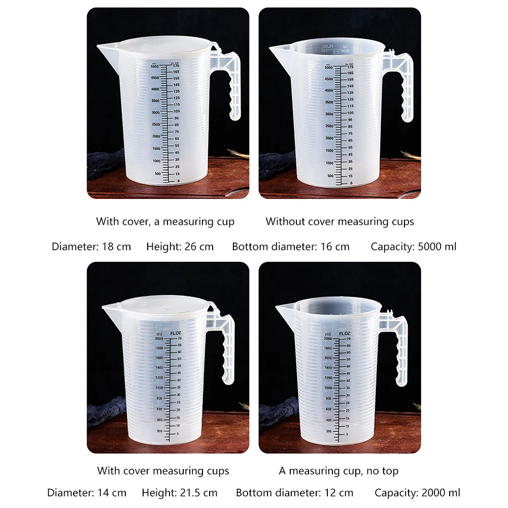 100/2000/5000ML Graduated Measuring Cup Capacity Scale Laboratory Beaker Clear with Lid Transparent Mixing Cup Kitchen Baking