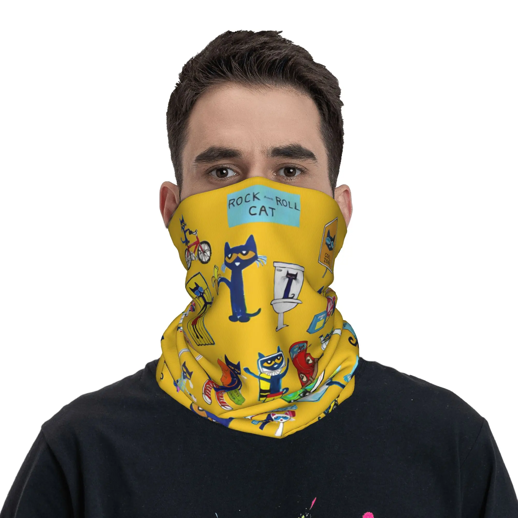 Pete the Cat  Bandana Neck Cover Printed Kitten Wrap Scarf Multifunctional Balaclava Fishing for Men Women Adult Windproof