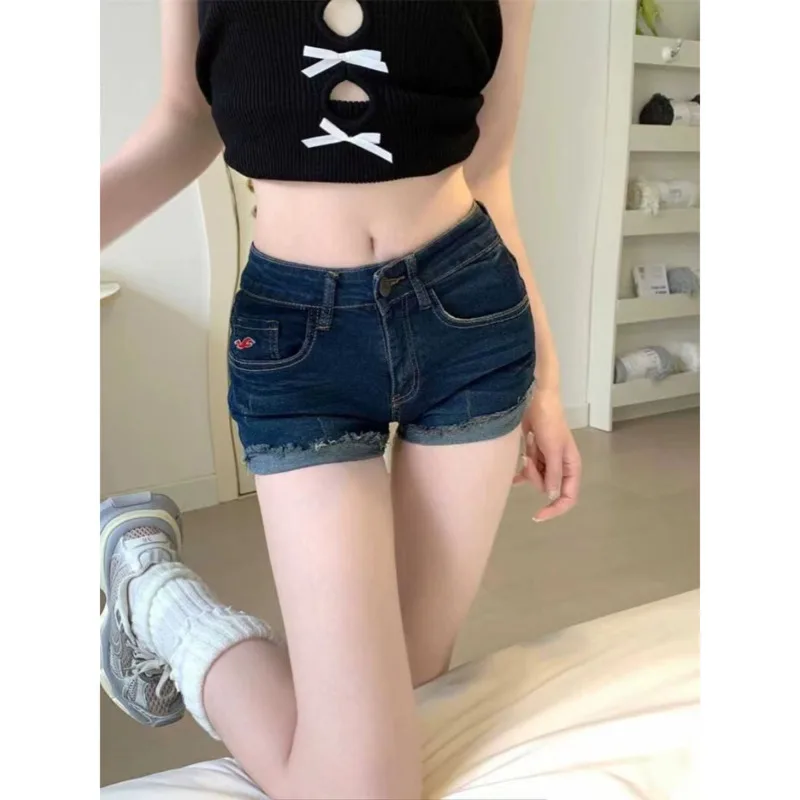 Woman Y2k Low Waist Streetwear Trashy Jeans Summer Harajuku Sexy Low Waist Hot Pants Vintage Deep Blue Denim Stacked Shorts