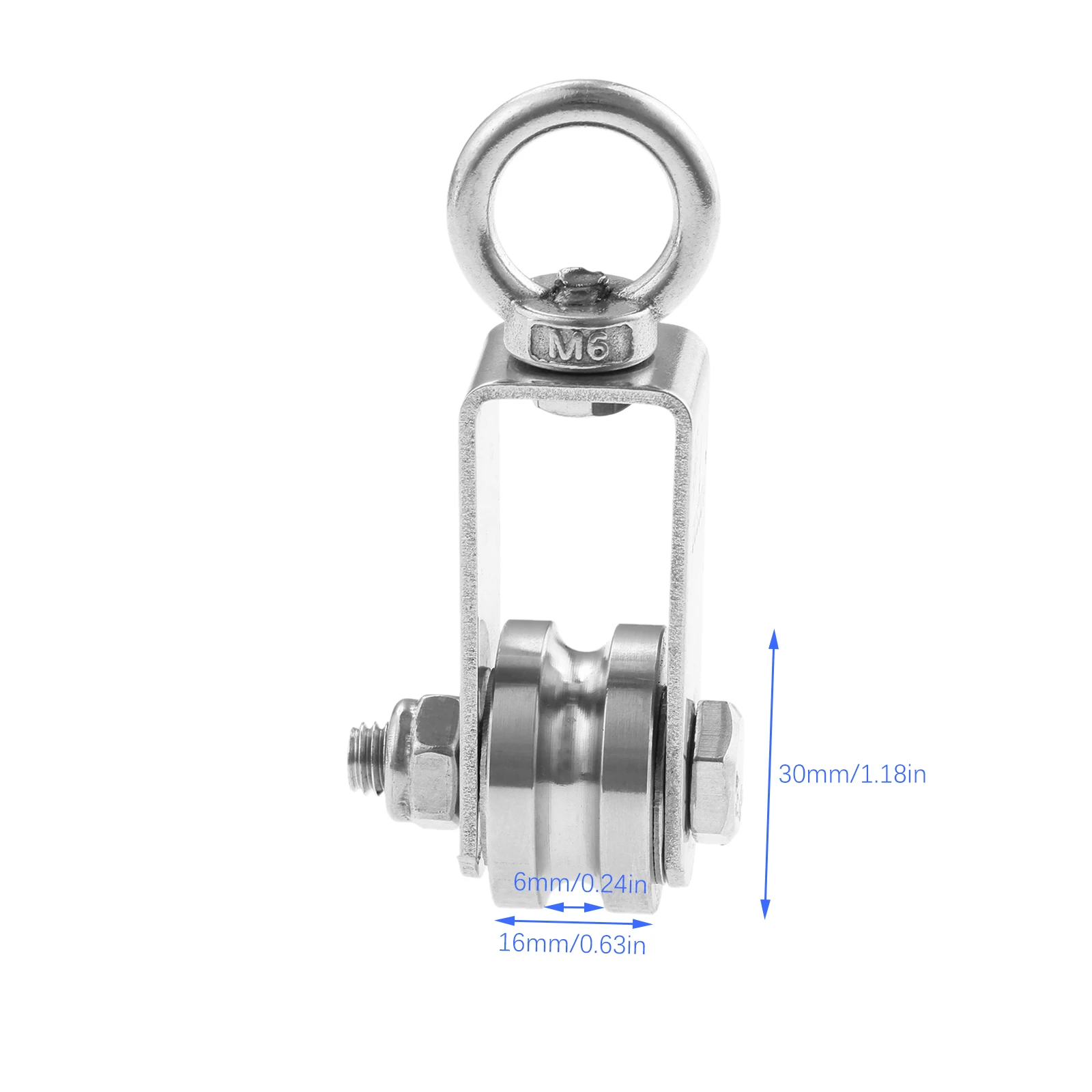 Multi-use Pulley Wheel 30mm U-groove Loading 220Lbs 100kg 304 Stainless Steel Anti-rust Durable Swivel Ring Dual Bearing System
