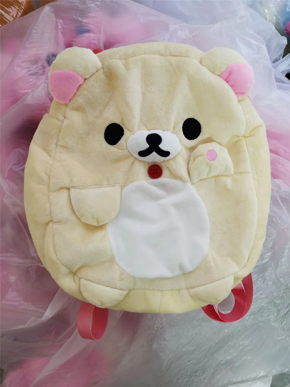 New Cute Rilakkuma Korilakkuma with Ears Pink Plush Backpack Bag Anime Bear Kawaii Rucksack Bags for Women Girls Kids Back Pack