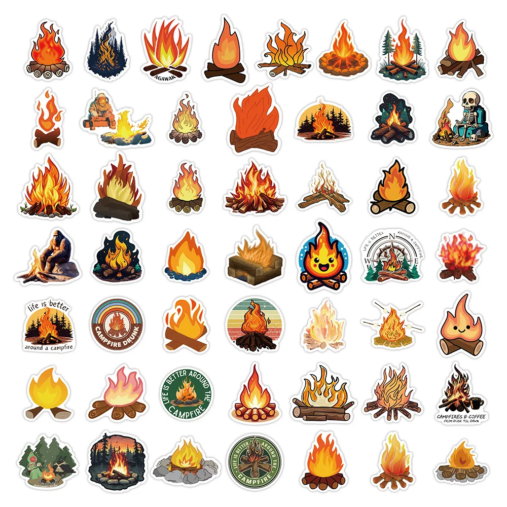 50 قطعة من ملصقات نار المخيمات الكرتونية الرائعة الممتعة، صندوق رصاص مزخرف، سجل القصاصات، ملصق مقاوم للماء، لعبة أطفال #5