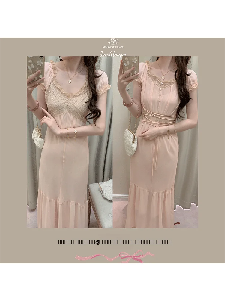 

Винтажное платье-миди с высокой талией из материала Bubble Sve Princ, цельное, для лета, для прогулок, с открытой спиной