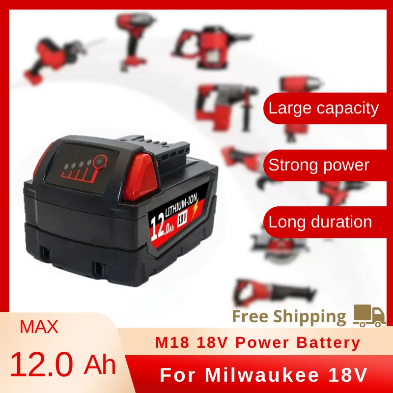 For Milwaukee M18 18V Battery 6.0Ah 9.0Ah 12.0Ah Li-Ion Replacement 48-11-1815 M18B2 M18B4 M18BX L50 Cordless Power Tools