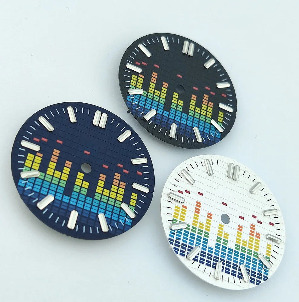 Esfera NH35 de 28,5mm, esfera musical, esfera aséptica, Esfera luminosa verde, accesorios de esfera para reloj compatible con movimiento NH35/36 Miyota8215