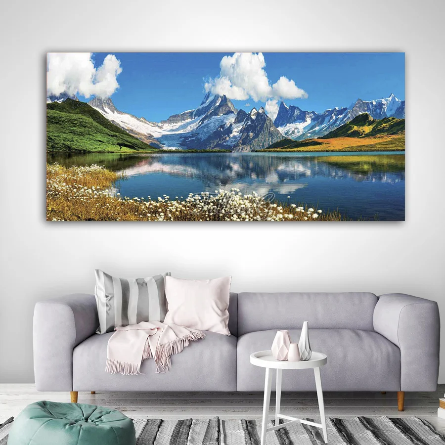 Diy Large Size Diamond Painting Snow Mountain Lake Full Square Round Drill Mosaic Embroidery Natural Scenery Wall Decor AA5252