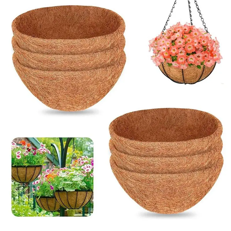 A02M-12PCS 10 Inch Natural Coconut Liner Round Coconut Hanging Basket Replacement Liners For Hanging Basket Flowers