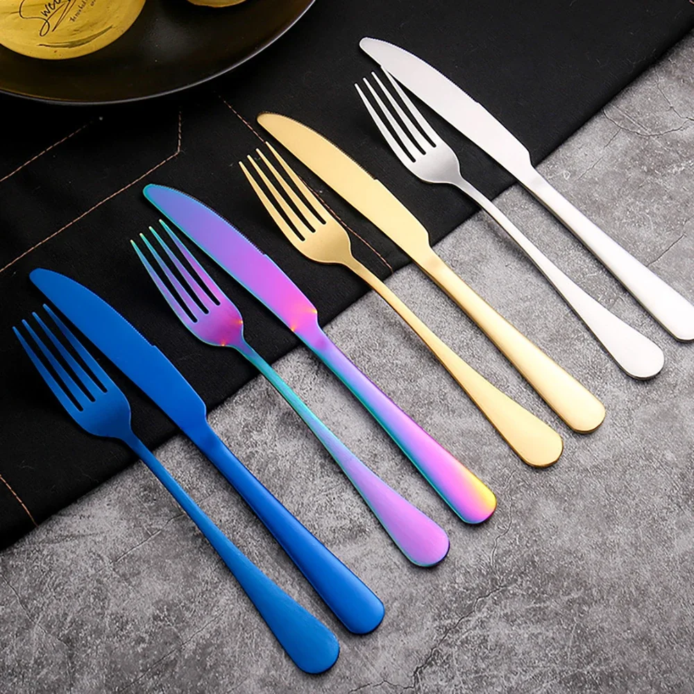 24pcs Cutlery Sets Stainless Steel Rainbow Dinnerware Set Knife Fork Spoon Flatware Matte Dishwasher Safe Kitchen Tableware Set