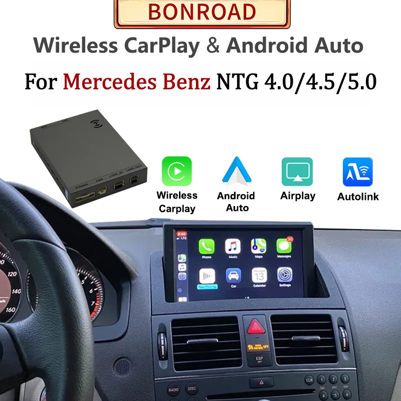 Wireless CarPlay Android Auto Decoder For Mercedes Benz A B C E S CLA GLA GLB GLC GLE GLK GLS SLS SLC ML GL NTG4.0 NTG4.5 NTG5.0