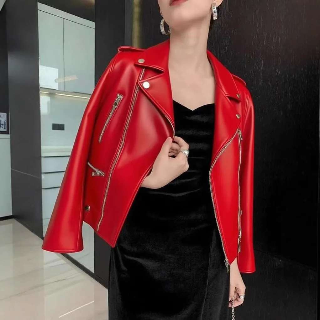 Nova moda jaqueta de couro feminina turn down collar casaco curto com zíper manga longa novo em jaquetas 2026 chique streetwear motocicleta t