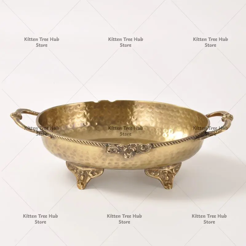 Indian European hand hammer pattern engraved brass household coffee table fruit plate in stock