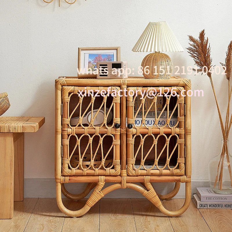 Customizable small rattan cabinet, Japanese simple bedside table, side ventilation cabinet, mini cabinet