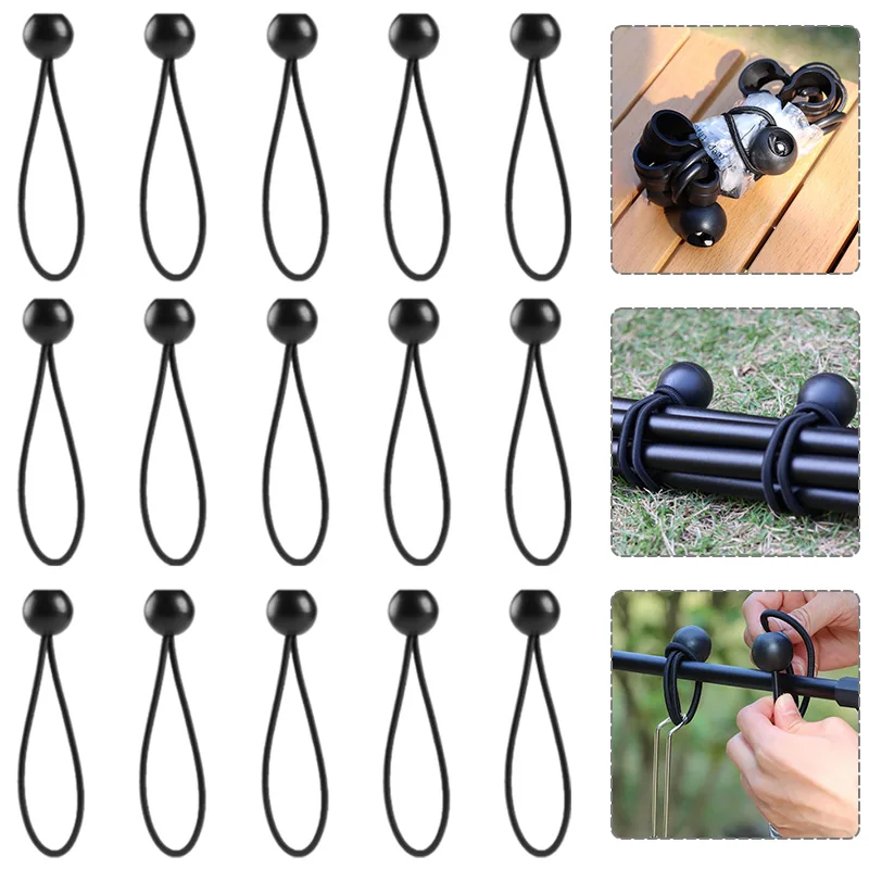 10/50 unidades de bolas elásticas negras, correas de lona, equipo de Camping, estacas de tienda, cuerda elástica, cuerda elástica, cuerda para exteriores, amarre de bola
