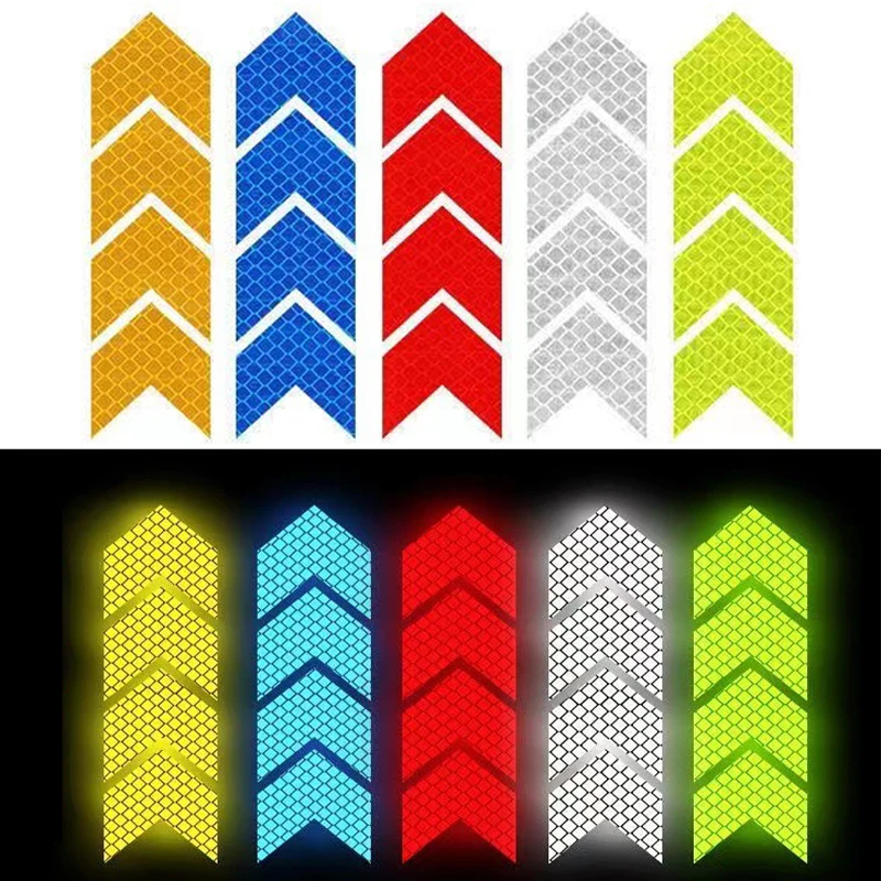 10Pcs/Set Car Reflective Sticker Scratch-resistant Stickers Car Bumper Trunk Reflector Tape Arrow Sign Warning Safety Tapes