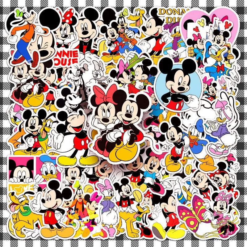 50 Uds. De pegatinas de dibujos animados de Disney, bonitas pegatinas de Mickey Mouse para ordenador portátil, funda para teléfono móvil, taza de agua, equipaje, decoración de guitarra, pegatinas al por mayor