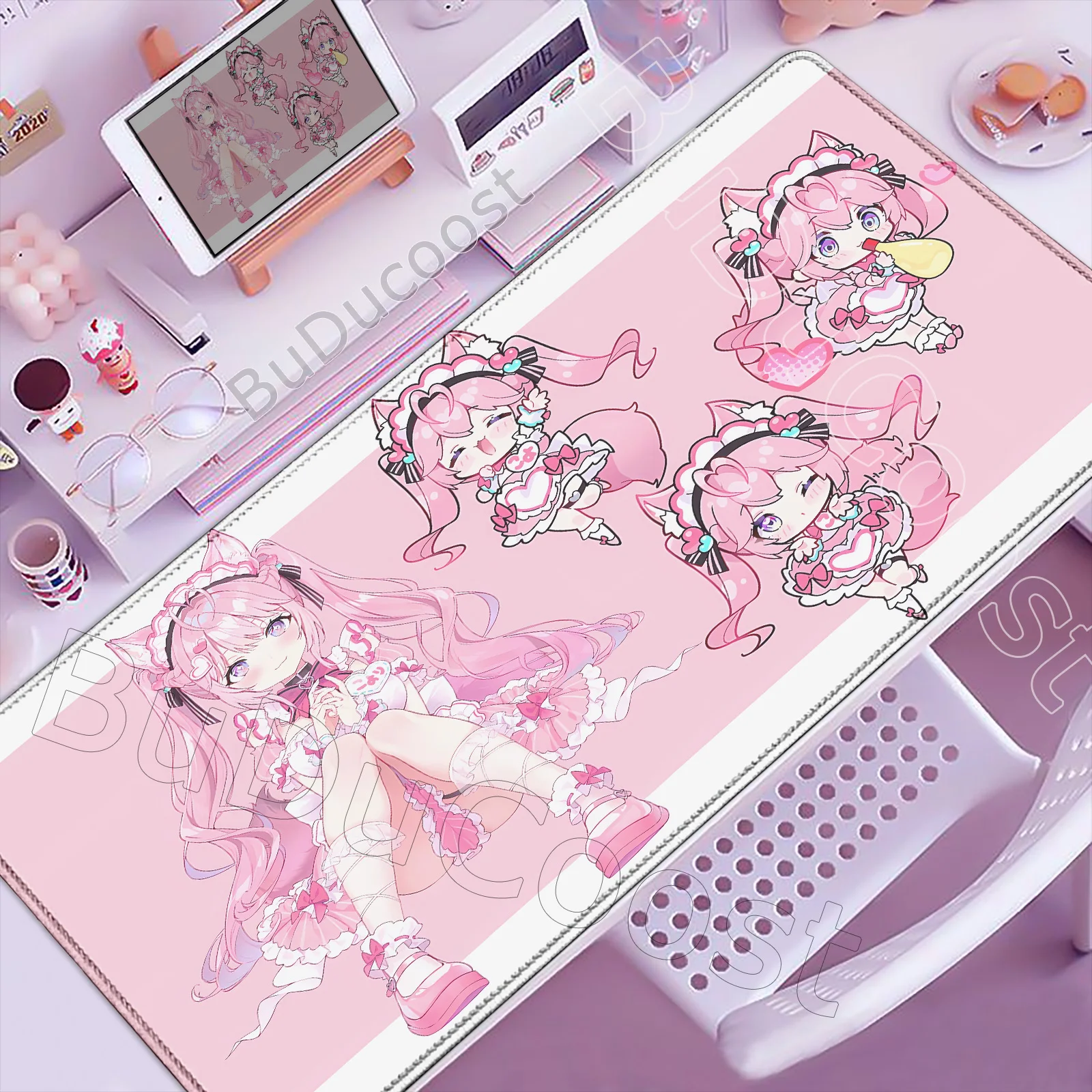 

Cute Pink Anime Girl Hakui Koyori Mouse Pad Kawaii Hololive Large Table Mat Laptop Keyboard Pad XXL Mousepad PC Gamer Carpet Mat