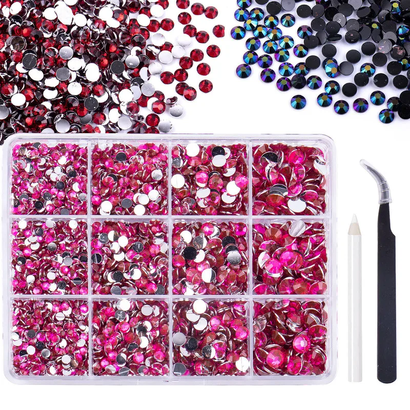 12 Girds Resin Flatback Rhinestones Multicolored 3/4/5/6mm Non Hotfix Gems with Pick Pen & Tweezers, Bedazzling Kit for Nail Art - view 6