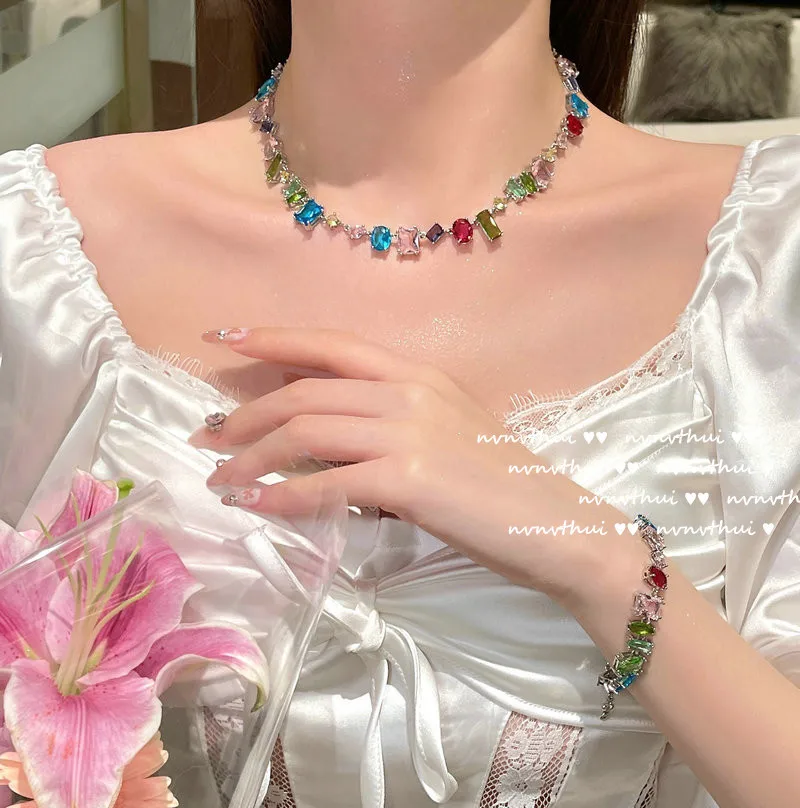 

New Luxury Candy Petals Noble Cubic Zirconia Women's Necklace And Hand Catenary Wedding Party Lovely Fashion Jewelry Sets Gift