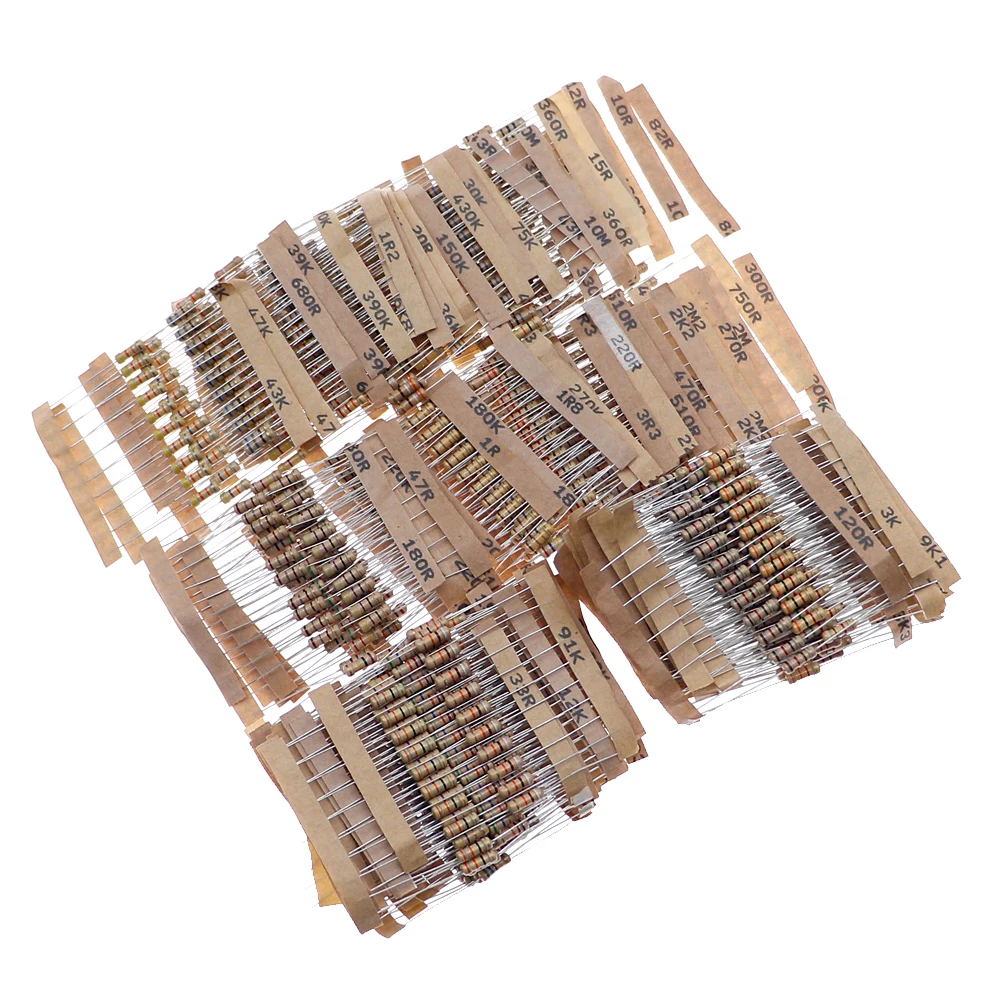 1000 قطعة 1/2 واط 5% 100 القيم x 10 قطعة 1-10 متر أوم مقاومات فيلم الكربون مجموعة متنوعة صندوق المكونات الإلكترونية
