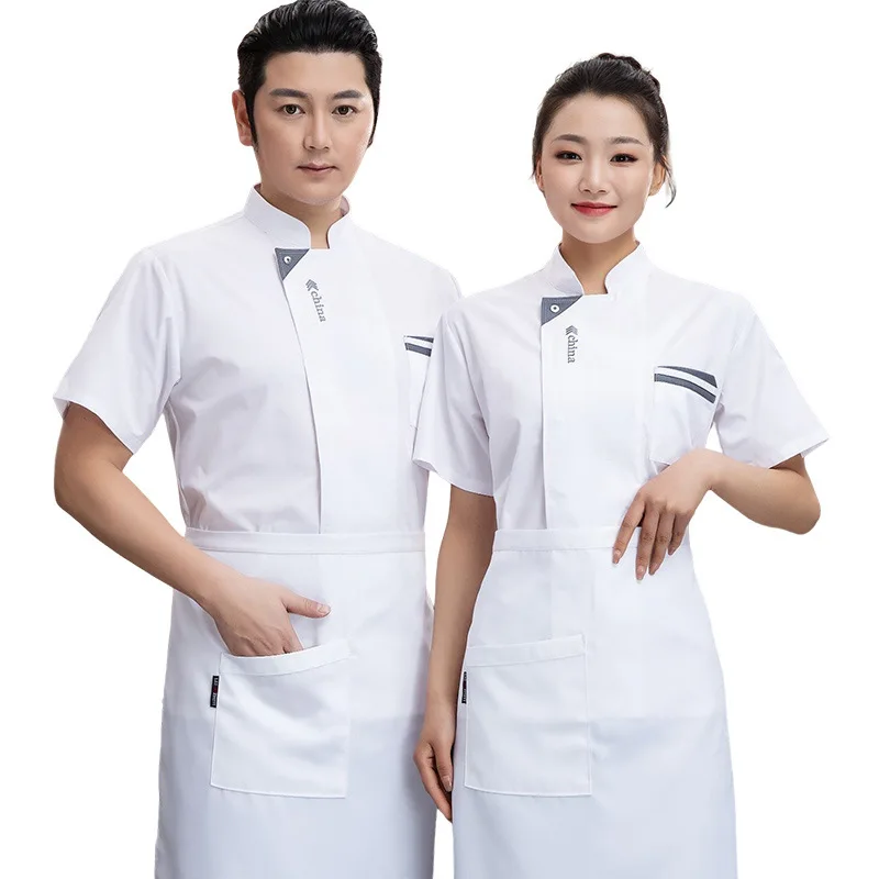 New Chef Overalls Short Sleeve Baby Boy and Girl Summer Thin Kitchen Bakery Hotel Restaurant Canteen Staff Clothes