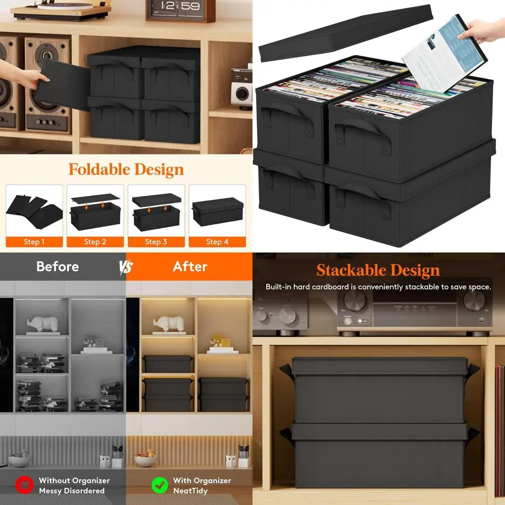 

Штабелируемый ящик для хранения DVD из 4 штук, вмещает 100 DVD, складной органайзер с крышкой, 15,7 л x 7,9 В x 5,7 ч.