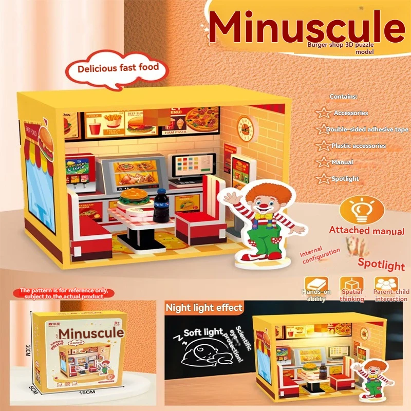 Fun DIY micro-view 3D three-dimensional assembly simulation lighting bedroom model world children's toys home