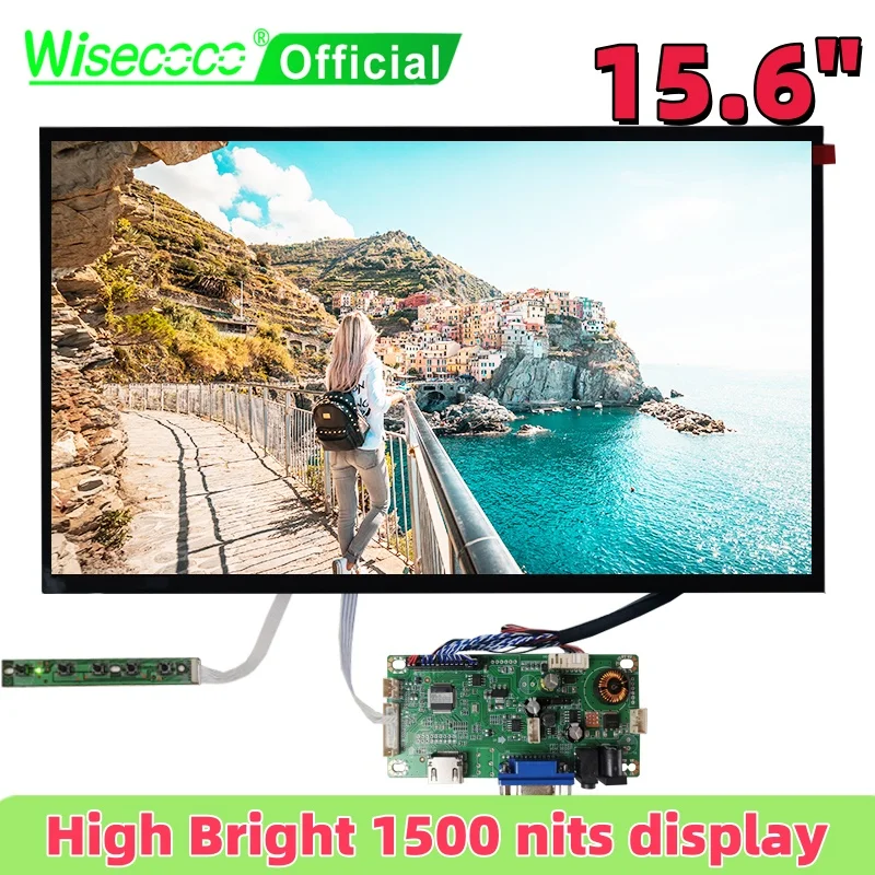 Wisecoco 15.6 Inch 1500 Nit Sunlight Readable LCD Display High Bright Panel Outdoor 1920*1080 Automotive Screen Wide Temperature