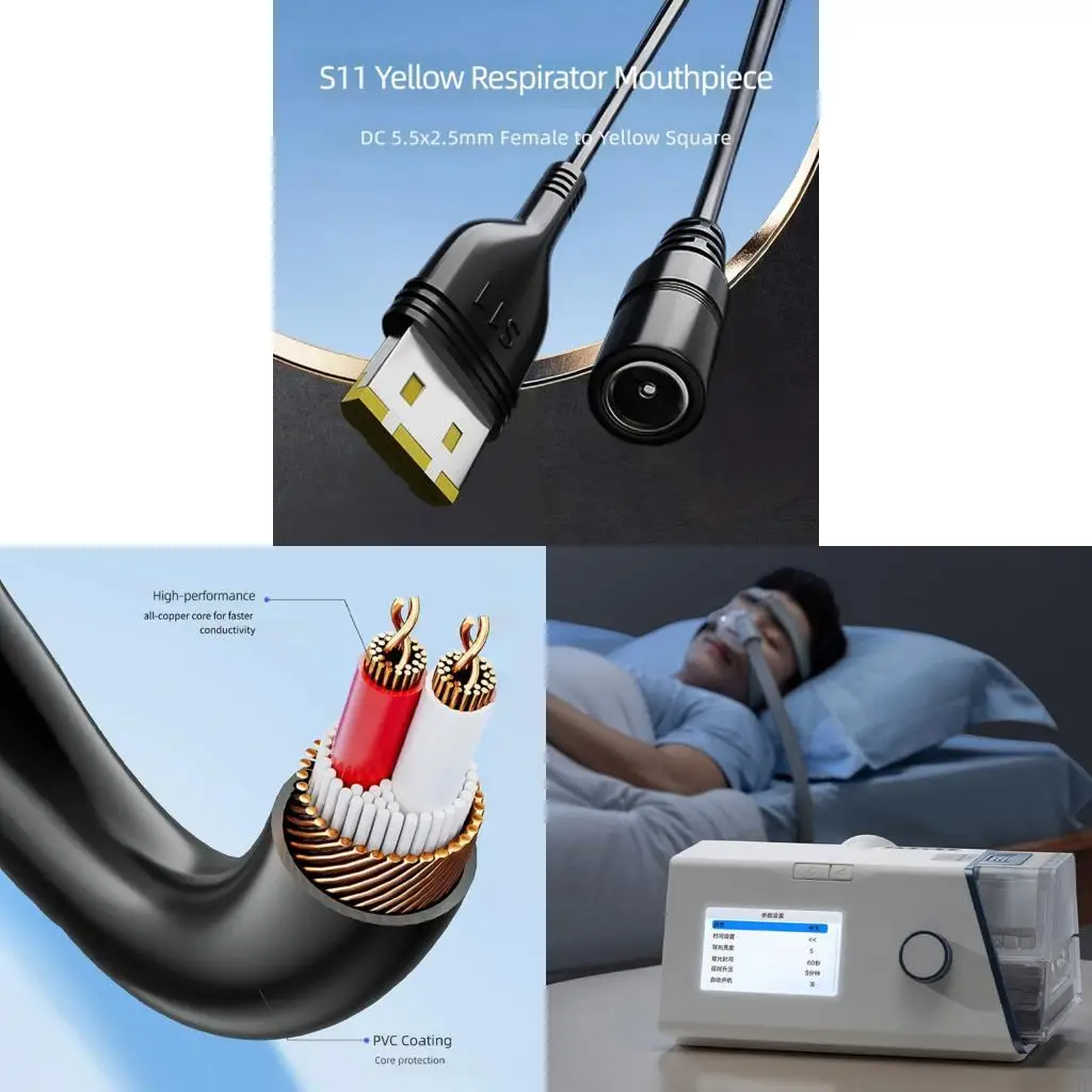 E1PF Ventilator Adapter Cable, 20 Short Cable with Female DC5525 Socket and Yellow Power Plug, Spare Connection Cord for