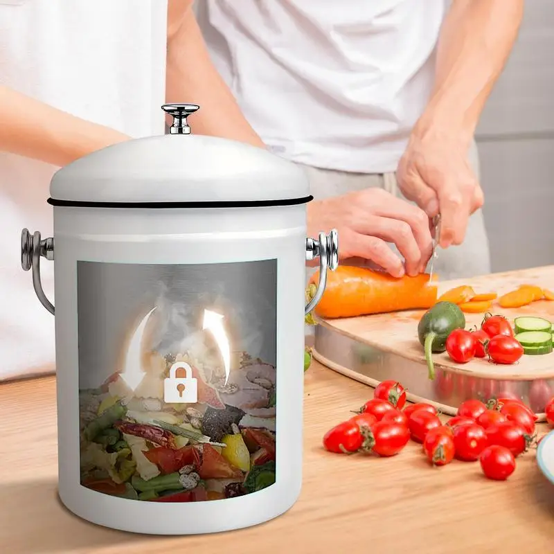 

Compost Bin For Kitchen 5L Counter Odor Resistant Compost Container Fruits Veggies Waste Collector Rust Resistant Coated Indoor