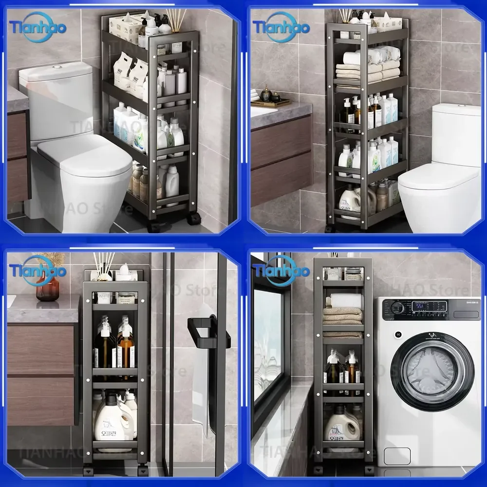 Multi-layer Metal Bathroom Rack for Narrow Spaces Waterproof Organizer Stand for Restroom Living Room Storage Shelves Cart