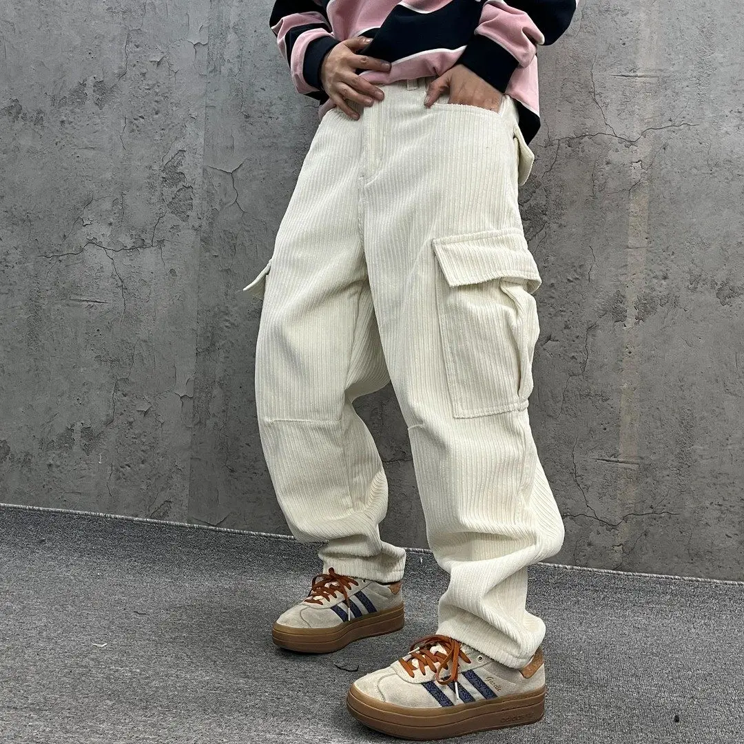 

Thiened Fce Lined Corduroy Work Trousers Large ket Casual Pants Men Women Winter Warm New Year Special Edition Loose Fit