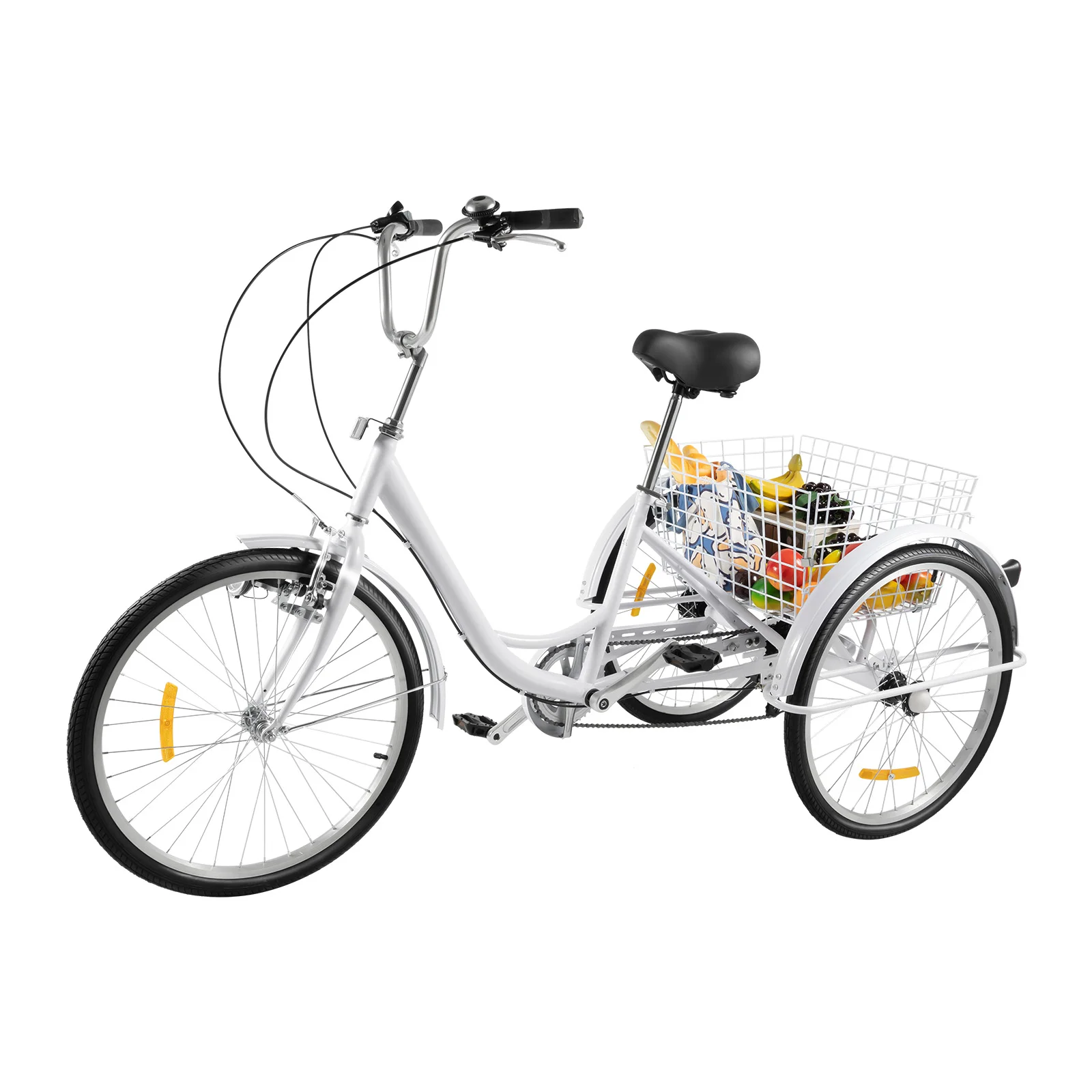 24 Inch 6 Speed Multicolor Tricycle with Light Three Wheel Bike Adult Tricycle  Shopping Tricycle with V-type Front Brake