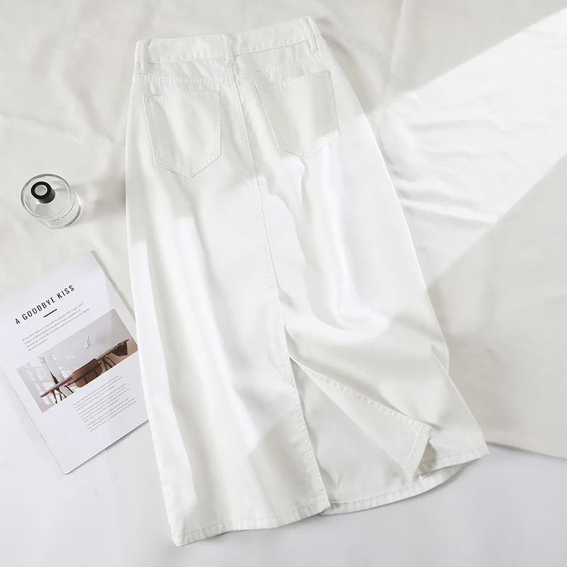 2024 New Summer High-Waist A-Line Denim Skirt for Women, Slimming and Elegant with Three-Proofing White Lycra