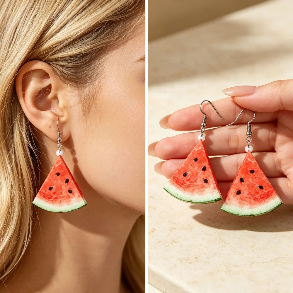 Women Summer Beach Fruit Drop Earrings Watermelon Strawberry Pineapple Cute Fashion Ideal for Daily Party Holiday Present Gift
