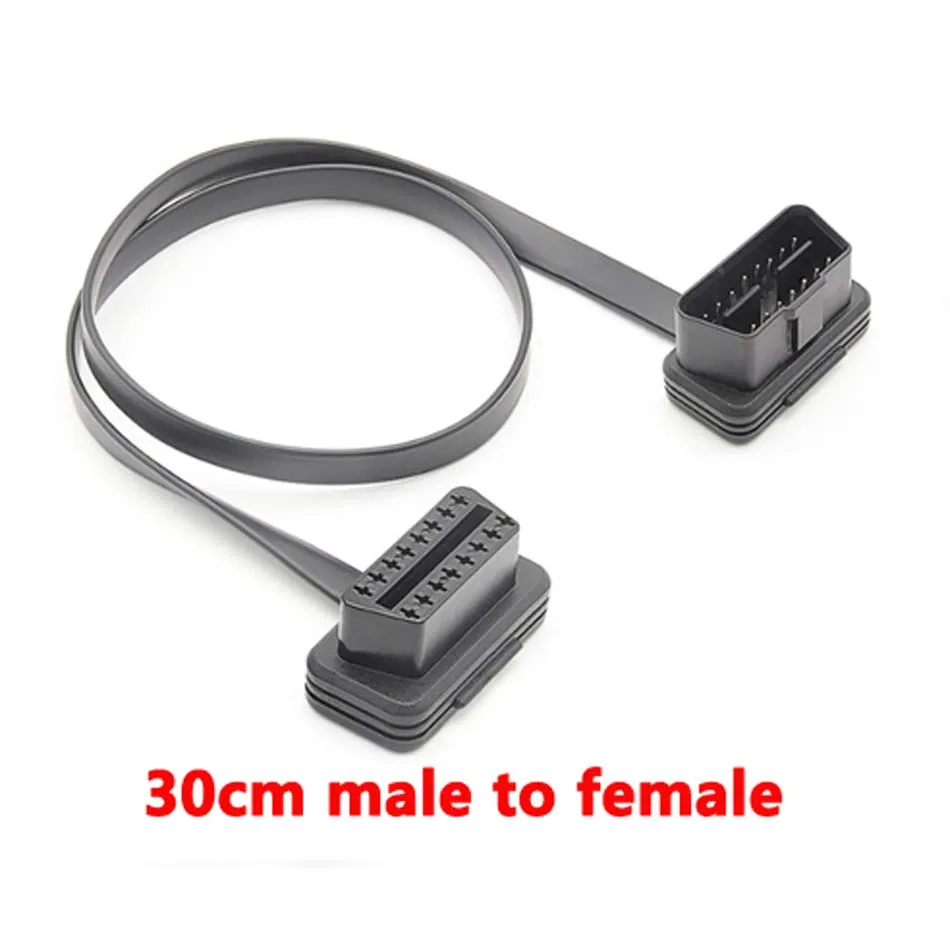 0.6M OBD2 Red Male to Female 8C Elbow Flat Wire 30CM OBD2 16PIN Noodle Cable 60cm OBD Adapter with Switch for Car Scanner Extend