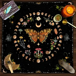 Mantel de Tarot de mariposa de fase lunar, tela de Altar Celestial botánico, tapete de Tarot, tapiz colgante de pared, cubierta de extensión de Tarot, bruja