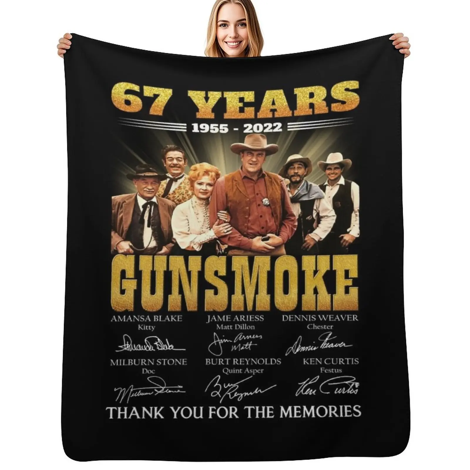 

67 Years Gunsmoke Cast Signatures Thank You For Memories Throw Blanket Luxurious Soft Fuzzy Blanket for Sofa Bed