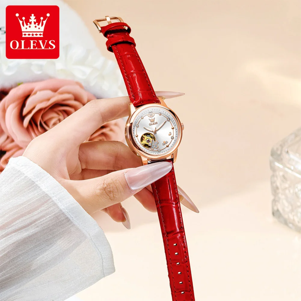 OLEVS 6732 Top Brand Elegance Ladies Automatic Wristwatch Hollowed Luminous Luxury Original Mechancial Watch for Women
