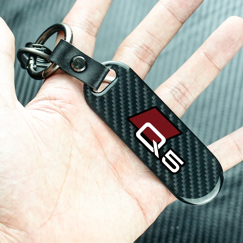 

Carbon Fiber Car Key Rope Car Keychain Key Chain Pendant Keyring Horseshoe Buckle For Audi Q5 Auto Accessories