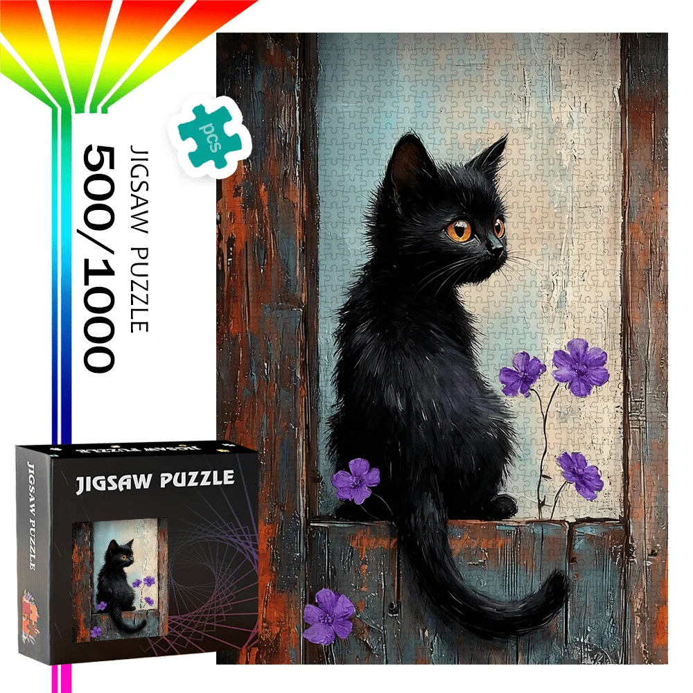 

500 шт./1000 шт. высококачественная головоломка | Дизайн черного кота — портативная картонная головоломка на день рождения, Хэллоуин, Рождество, T
