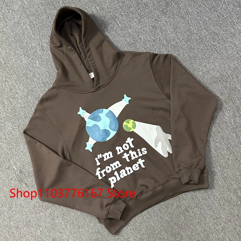 

Men Women Broken Planet Hoodie Cartoon Fun Foam Print Europe America High Street Tide Loose Casual Hooded Sweatshirt