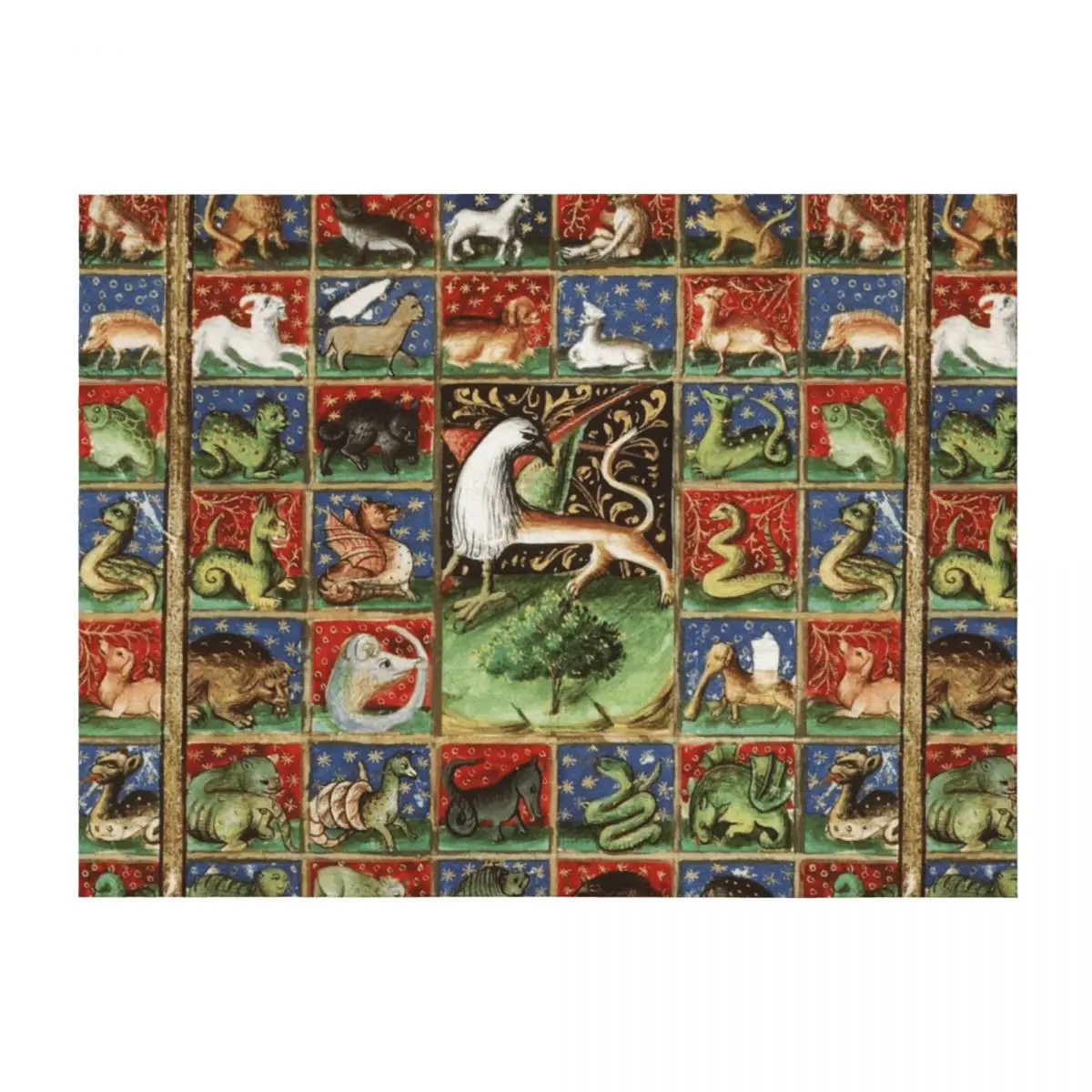 

MEDIEVAL BESTIARY Fantastic Animals in Red Blue Green Gold Hues Throw Blanket Polar for babies anime Flannel Fabric Blankets