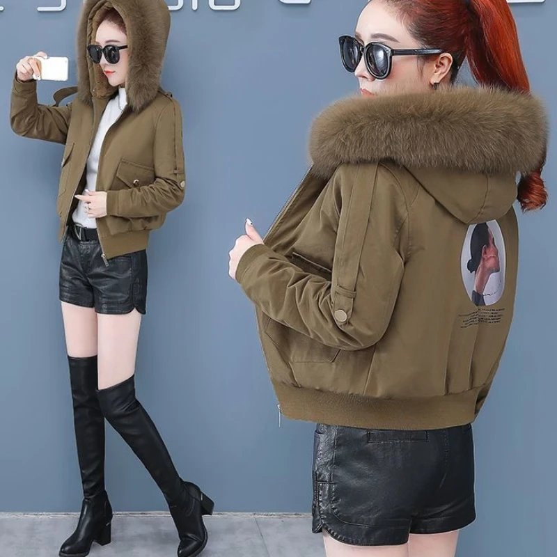 2023 New Women Padded Coat Winter Jacket Female Short-length Small Fellow Parkas Thicken Plush Warm Outwear Hooded Overcoat