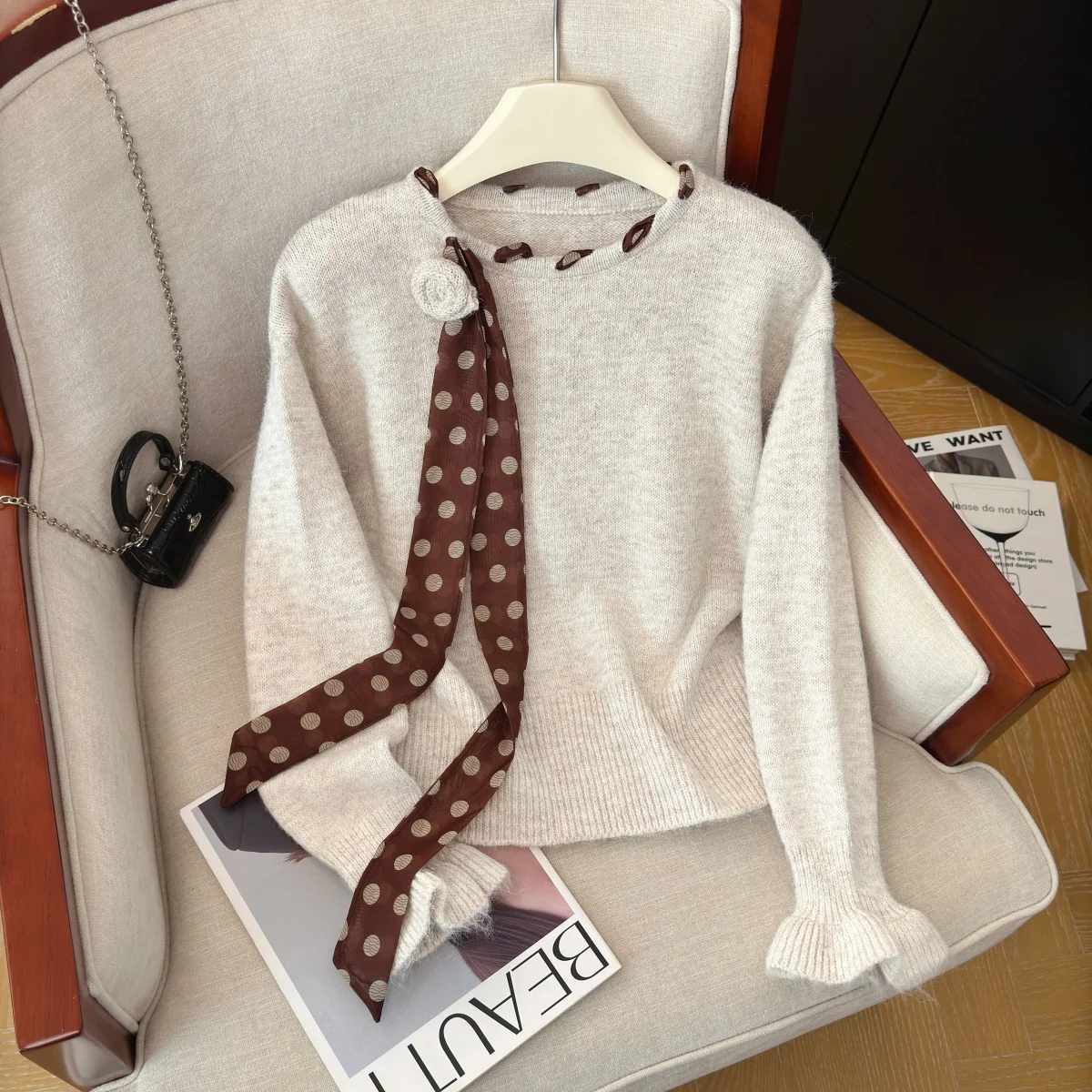 Women Apricot Pullover Sweater Y2k Gyaru Vintage Oversize Long Sleeve Knitwear Sweater Korean Style Knit Top for Women Autumn