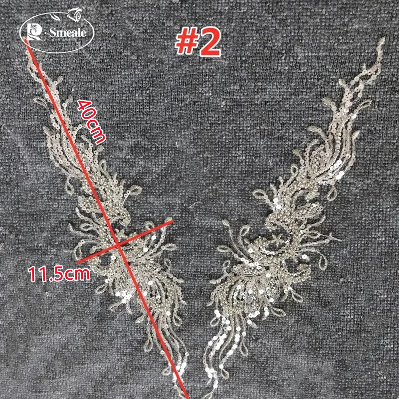 3 Design Silberne Verschifft Perlenbestickte Pailletten-Kragenapplikationen, Blumenaccessoires für Hochzeits- und Abendkleider RS2888 – Detail 5
