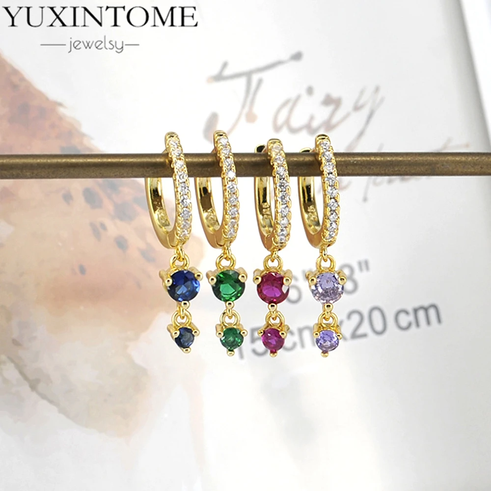 925 Sterling Silver Needle Premium Colorful Crystal Pendant Hoop Earrings for Women Exquisite Luxury Wedding Jewelry Accessories