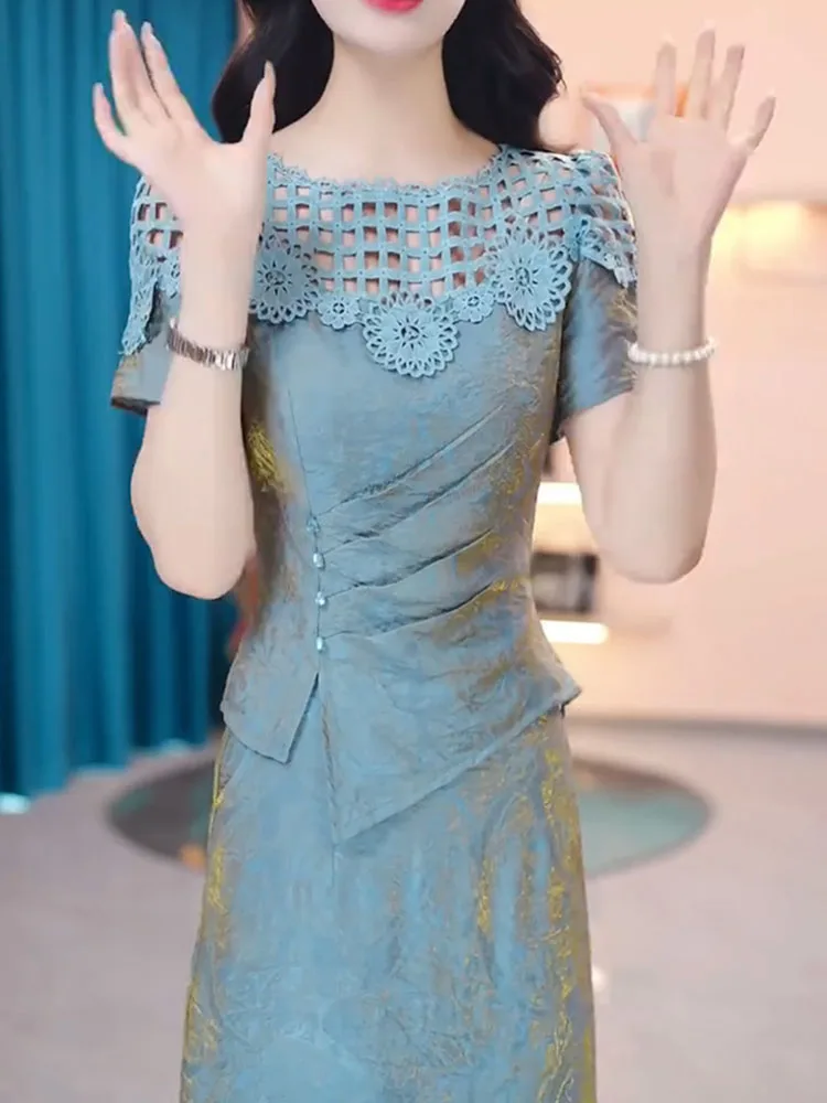 Ele Hollow out Faion Set 2025 Estate Nuovo Sle Dimagrante Set in due pezzi ort Sve rotondo Ne Marchio coreano Hanfang Qian